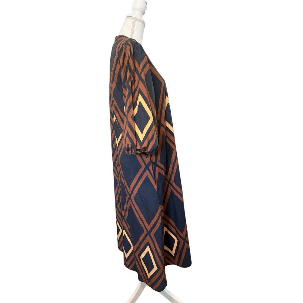 Anthropologie Porridge Mireil Midi Dress Brown Geometric Print M Petite NWT - Picture 5 of 11